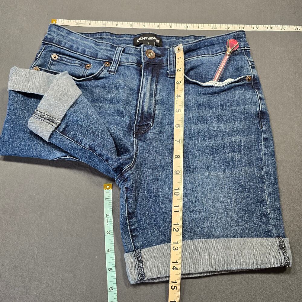 DKNY Blue Jean Shorts Stretch Classic Stonewash Denim Cuffed Rolled Women Size 4 - Picture 4 of 5
